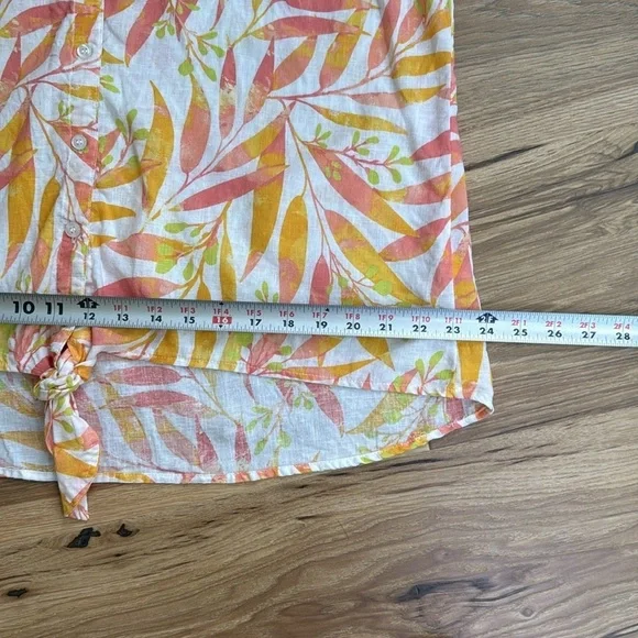 CORAL BAY Womens Leaf Print Convertible Sleeve Linen Blend Button Up Shirt Sz XL - Picture 8 of 8